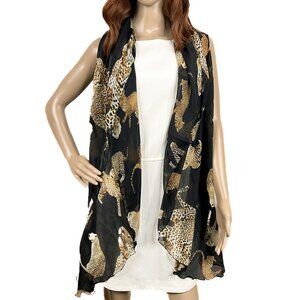Leopard Cheetah Animal Print Pull-On Chiffon Ruana Shawl Lightweight‎ - OS